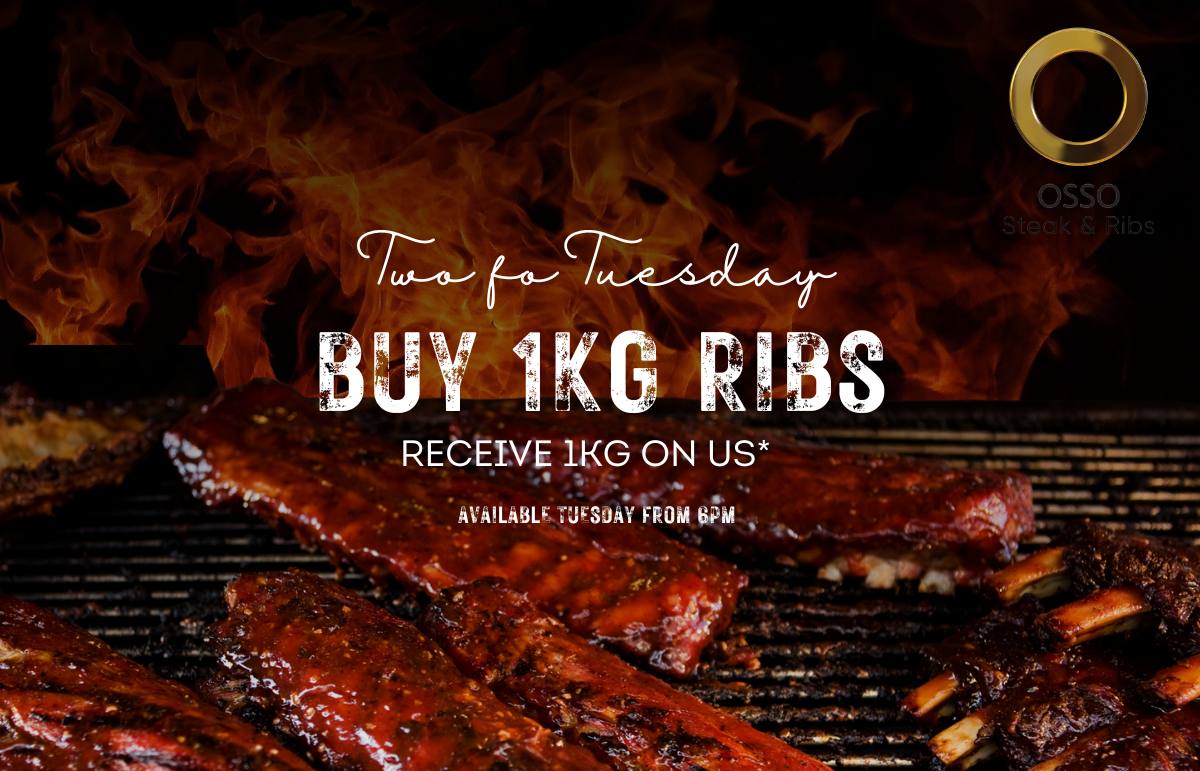 2 for 1 Ribs every Tuesday